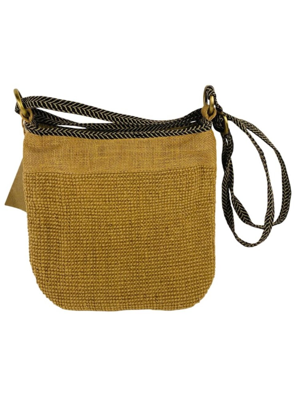 VTG NOS 70s Green Jute Crossbody Bag Chevron Strap Natural Fiber Boho Hippie - Picture 2 of 16